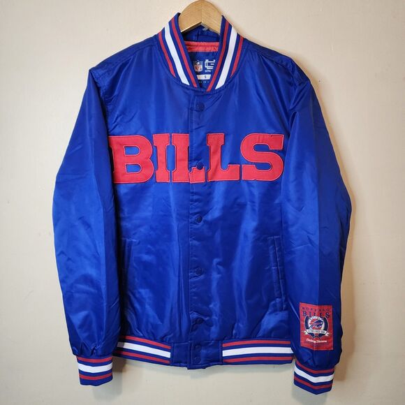 Buffalo Bills Jacket Varsity Satin Bomber NFL Button Mens Small Embroidered - Picture 10 of 10